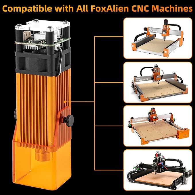 FoxAlien Fixed-focus FA40W Engraver Module Class 4 450nm PWM TTL for FoxAlien Masuter 4040, Masuter Pro, 4040-XE, WM3020, XE-PRO, Vasto Series CNC Engraving Machine (10000mW Optical Output)