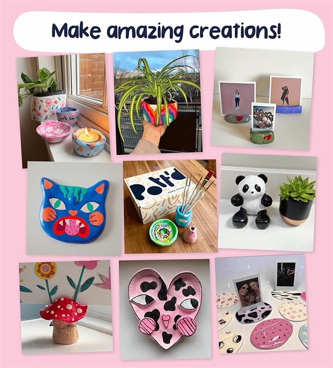 Pott'd Air Dry Clay for Adults and Beginners Home Pottery Kit. DIY Craft Kit Includes: Clay, Tools, Paints, Brushes, Sealant, How-to-Guides