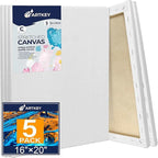 Stretched Canvases for Painting 16x20 Inch 5-Pack, 10 oz Triple Primed Acid-Free 100% Cotton Blank Canvas, Rectangular Canvas for Oil Paint Acrylics Pouring & Wet Art Media, Pour Painting