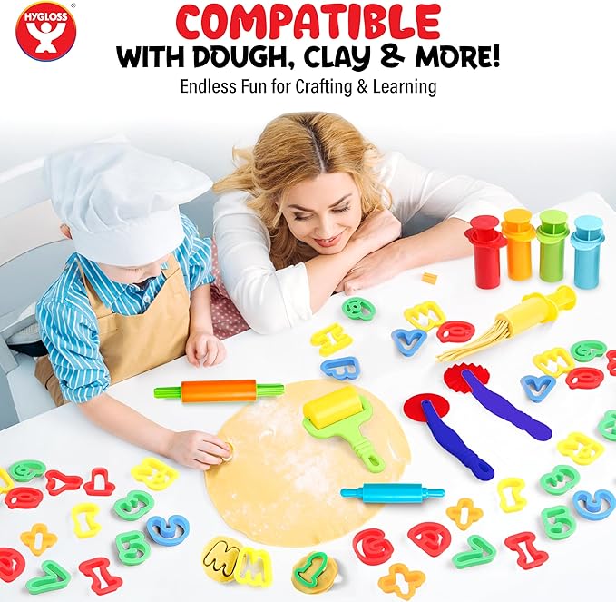 Dough Extruder Set for Kids + Dough Alphabet & Numbers Cutter Set - (46 pcs) - Educational Clay Tools for Learning, Counting, and Crafting – Strong and Durable