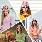 Noocro Crochet Kit for Beginners or Intermediate Level, Fuzzy Granny Square Bucket Hat, Step by Step Video Tutorial, Detailed Instruction Complete Kit Craft Supplies Holiday Gift (Black Pink)