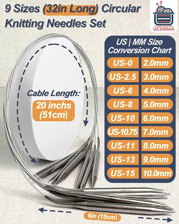 UCDRAMA 90PC Knitting Needles Set Beginners Knitting Kit with Yarn, Metal Single-pointed + Circular Knitting Needle Set US0-15 (2-10mm) with Knitting Accessories, Knitting Set for Beginner Adults/Kids