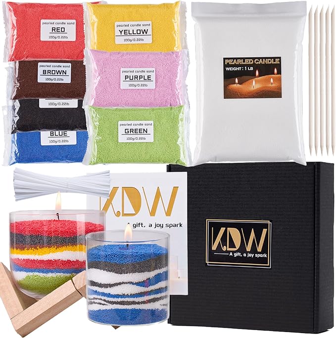 Pearled Candle Sand Wax Making Kit Refillable Pearled Wax with 1lb White and 700g 7 Colors 50 Wicks Scented Candle Supplies for Halloween, Christmas, Wedding, Home Decor