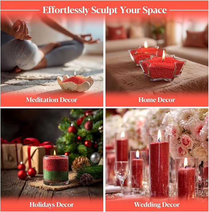 Sukh Red Sand Candles and Wicks - 430G(0.94lb) Candles Sand with Wicks Refillable Candle for Weddings, Dating, Halloween, Christmas