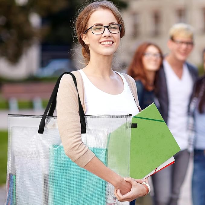 Frienda 10 Pieces Art Portfolios Bags Waterproof Portfolios Posters Storage Supply Bags with Zipper and Handle for Art Artworks, Bulletin Boards, Charts and Teaching for Back to School (24x36 Inches)