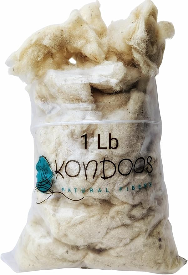 1 lb Wool Stuffing raw Washed Sheep Short Natural Fiber noil w/Debris for Filling Pillow Cushion Toys Dryer Balls Dolls Felting Batting Blending Needle Crafts core Wool Insulation.
