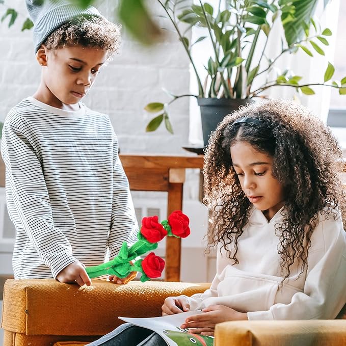 10 Pcs Plush Rose Flower Stuffed Flower Bendable Stems Plush Bouquet Toy Soft Rose Flower 12.6 Inch for Christmas Classroom 2025 Mother's Day Valentines Day Girl Girlfriend Wife(10 Pcs Red Series)