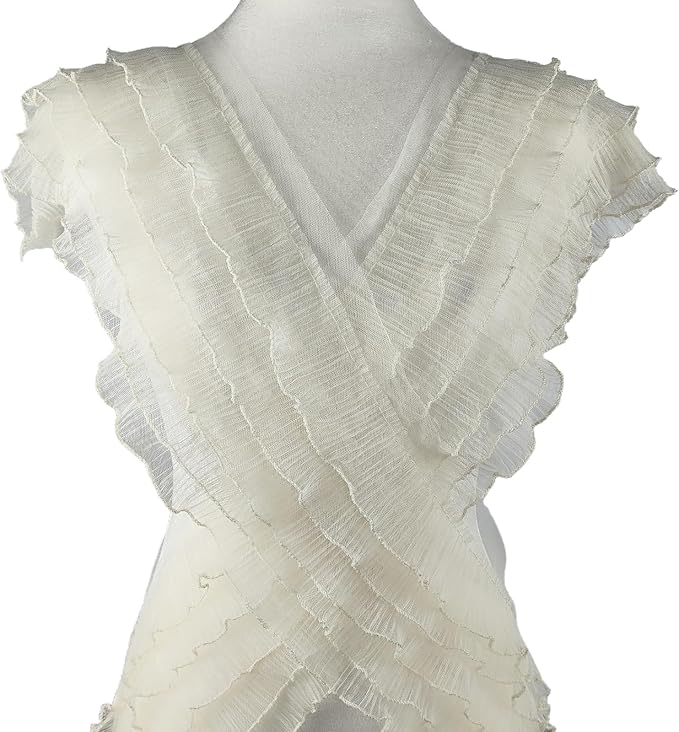 1 Yards Light Yellow Pleated Lace Chiffon Fabric Elastic Lace Trim for Wedding Bridal Dress Decoration DIY Sewing Clothing Decoration, 6 Inch