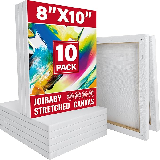Stretched Canvas for Painting,10Pack 8X10 Inch Stretched White Blank Canvas,8 Oz Triple Primed 5/8" Profile Stretched Canvases,100% Cotton,Canvas for Painting, for Acrylics, Oils