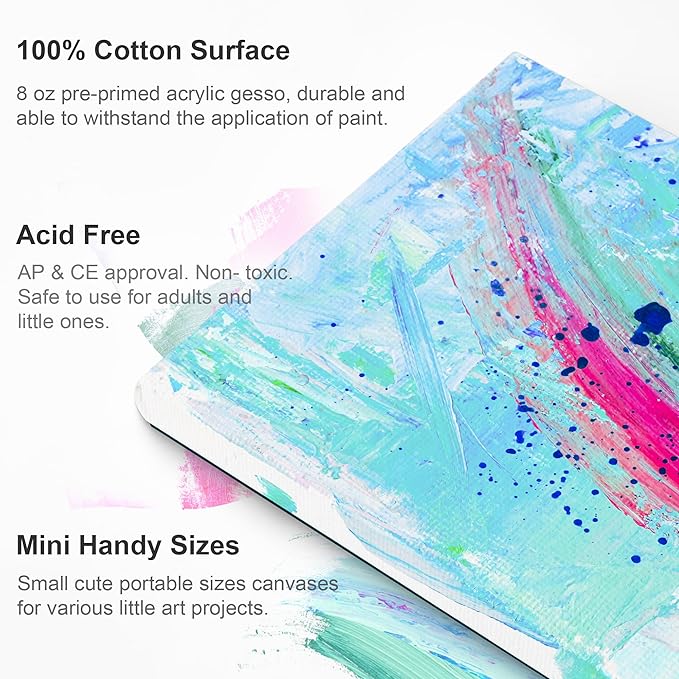 AUREUO Mini Magnetic Stretched Canvas 3x3 Inch / 24 Pack - Small Square Wrapped Canvas Board with Magnet Back, Art Gift Set Tiny Framed Bulk Pack Canvases for Acrylic Painting & Craft