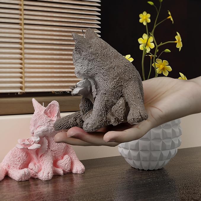 Rose Cat Candle Animal Resin Casting Soap Making Molds Silicone for Home Decorate 3D Clay Mold