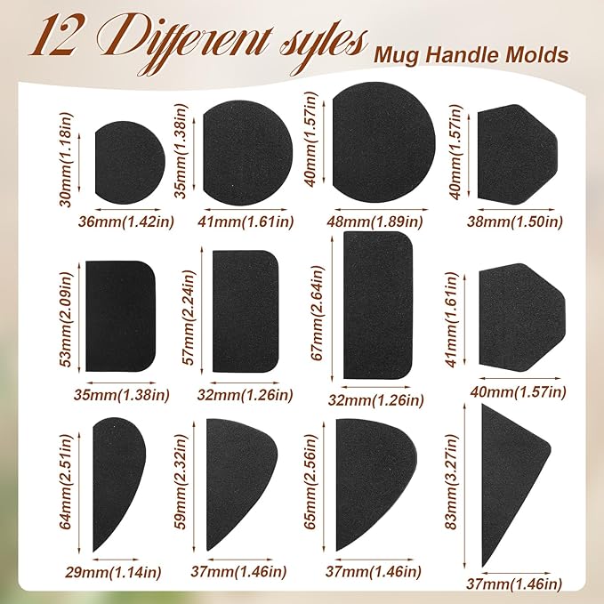 Juexica 3 Pcs Cup Pottery Molds 2.5'', 3.1'', 3.7'' Plaster Molds with 12 Pcs Mug Handle Forms Pottery Shaping Tool Wood Slump Press Mold 3 Sizes Clay Molds for DIY Pottery Cup Mug Art Making
