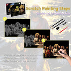 Scratch Paper Art for Adults-Scratch Painting Craft Kit (8 Sheets 16x11 in)|Foil Engraving Art Set|Stress Relief Gift for Travel Lovers,Craft Lovers|Creative Scratch Art Home Decor(Famous Painting)