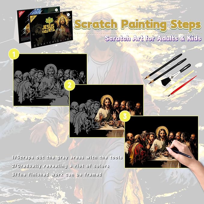 Scratch Paper Art for Adults-Scratch Painting Craft Kit (8 Sheets 16x11 in)|Foil Engraving Art Set|Stress Relief Gift for Travel Lovers,Craft Lovers|Creative Scratch Art Home Decor(Famous Painting)