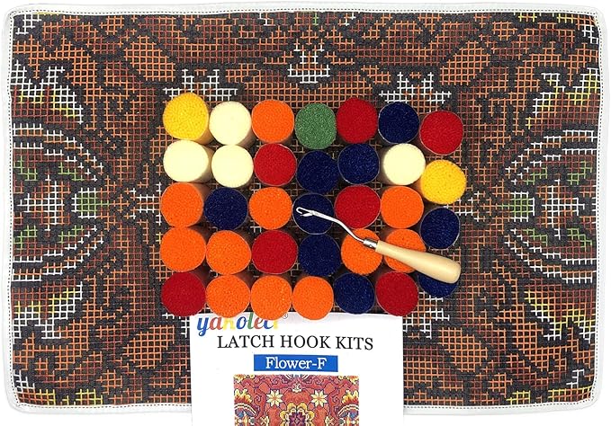 Latch Hook Kits for Adults, Pre-Printed Handmade Rug Crochet Yarns DIY Door Mat Kits for Home Decor Festival Gift 23.6"X15.8" (Flower-F)