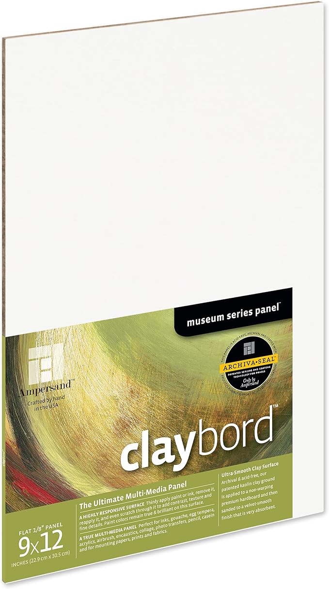 Ampersand Art Supply Wood Painting Panel: Museum Series Claybord, 9" x 12", 1/8" Flat Profile