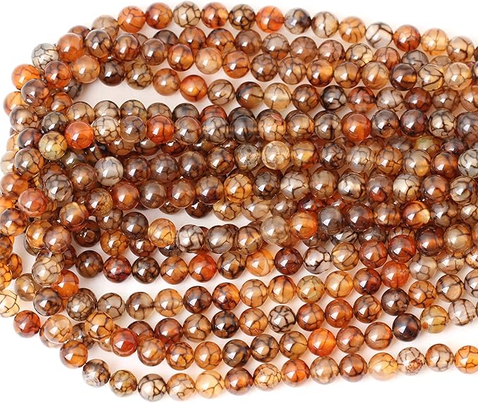 45PCS 8mm Coffee Dragon Vein Agate Gemstone Round Loose Beads for Jewelry Making 1 Strand 15"
