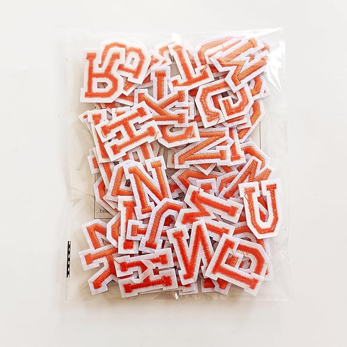 1.3 inch Iron on Letter Patches 78 Pieces, A-Z Embroidered Alphabet Patches for Clothing Jackets Hats Backpacks Jeans Orange