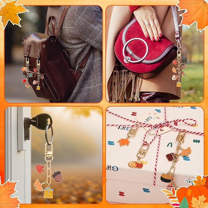 AUGSUN 189Pcs Fall Keychain Making Kit, Autumn Charm Jewelry Chain Making Crafts, 60 Thanksgiving Charms 12 Keychain Clips Hooks 15 Extender Chains 100 Jump Ring and Jewelry Plier for Holiday Gifts