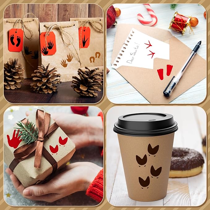 MotiMind 18 Pcs Animal Footprints Wood Stamps Set Wooden Rubber Holiday Stamps for Card Making Decoration and Scrapbooking Supplies