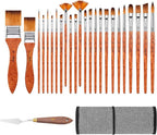Paint Brush Set of 25pcs, FENORKEY Acrylic Paint Brushes, Professional Artist Paintbrushes, Includes Canvas Roll and Palette Knife, Suitable for Oil, Acrylic, Gouache and Watercolor Painting