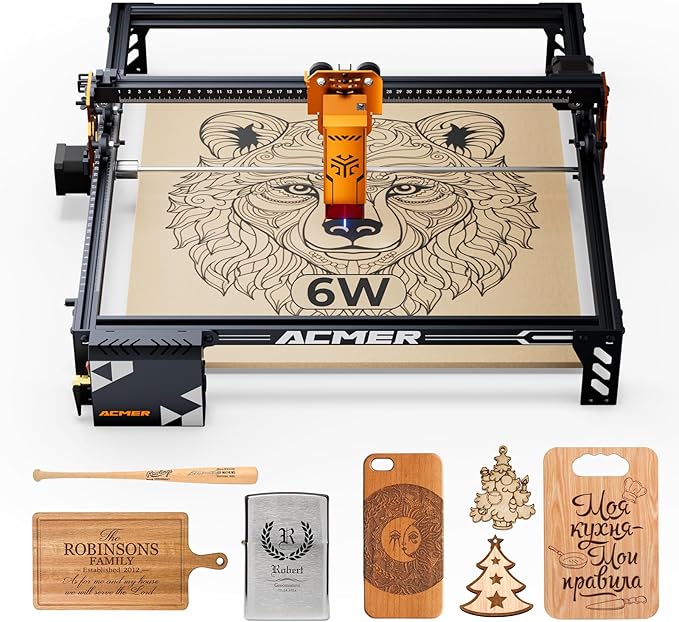 Laser Engraver Machine, P1 S Pro 6W(6000mW) Cutting Machine 380x370mm Large Area, WiFi Control, Engraves Wood Acrylic Leather Glass Metal for DIY, Crafts & for Small Business