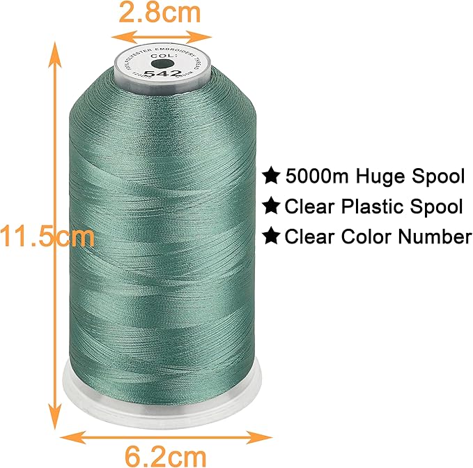 New brothread - Single Huge Spool 5000M Each Polyester Embroidery Machine Thread 40WT for Commercial and Domestic Machines - Seacrest