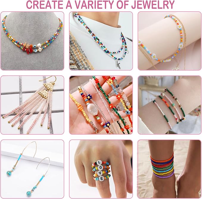 LEECOON 15800+pcs Size 8/0, 3mm Glass Seed Beads for Bracelet Jewelry Making, Small Beads 48 Colors Assortments Kit for Making Necklace Earring with Alphabet Beads Charms Pendants