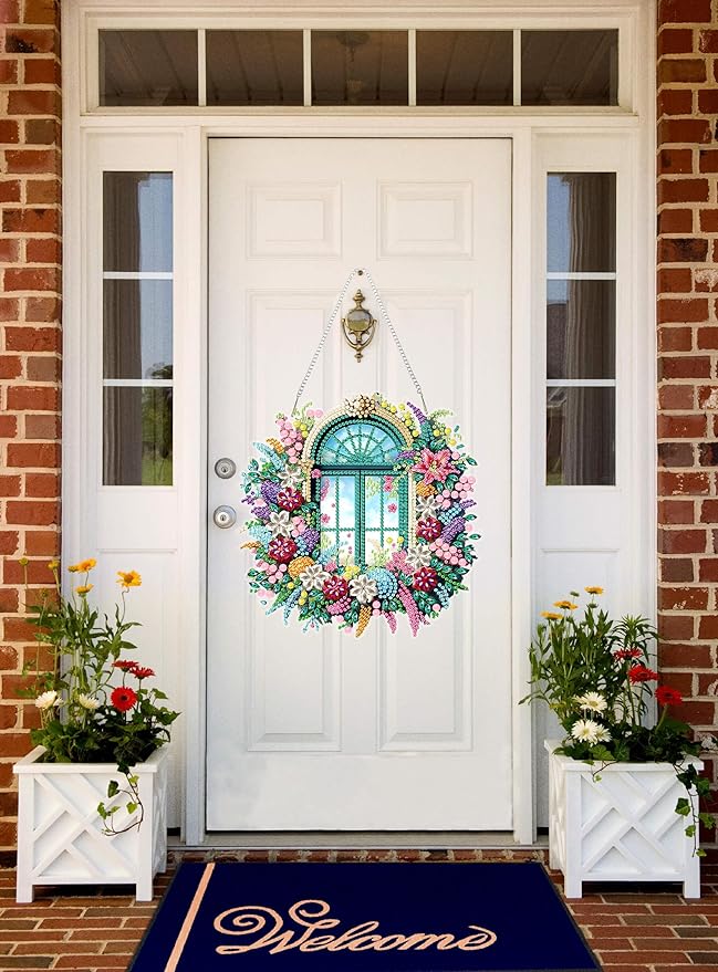 Flower-Window Diamond Painting Kits for Adults, DIY Pendant Diamond Art Kits for Beginners, 5D Special Shape Full Drill Hanging Diamond Gem Art Painting Kits for Window Suncatchers for Home Wall Decor