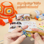 Noocro Crochet Kit for Beginners or Intermediate Level, Fuzzy Granny Square Bucket Hat, Step by Step Video Tutorial, Detailed Instruction Complete Kit Craft Supplies Holiday Gift