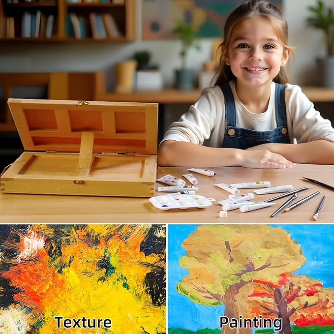 Falling in Art Tabletop Easel Set - 29 Pieces Starter Kit - Artist Acrylic Painting Kit with 12 Acrylic Paints Set, Canvas Panels, Brushes, Wooden Palette for Kids, Adults, Beginners, Professionals