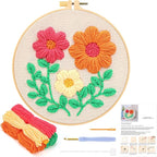 JSRQT Punch Needle Embroidery Starter Kit Floral Leaf Beginner Rug Hooking Kit with Embroidery Hoops Instructions Handcraft Punch Needle Kit for Adults Rug-Punch & Pinch Needle Cross Stitch Kits Craft