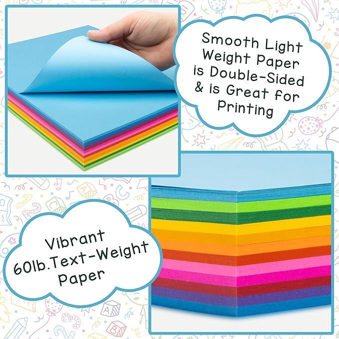 Hygloss Products Assorted Bright Colored Paper - 24 lb, 89 GSM, Acid-Free, Fade-Resistant, 11x17-Inch Ledger Size Color Copy Paper, 96 Sheets, 12 Colors