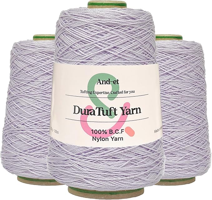 And-et DuraTuft Yarn 45 Vibrant Colors Tufting Nylon Yarn Pack - Ideal for Crochet, Craft Projects -100% B.C.F. - 3 Cones x 1.66lbs -180yards -Perfect for Rug Weaving and Knitting (24 Bright Purple)