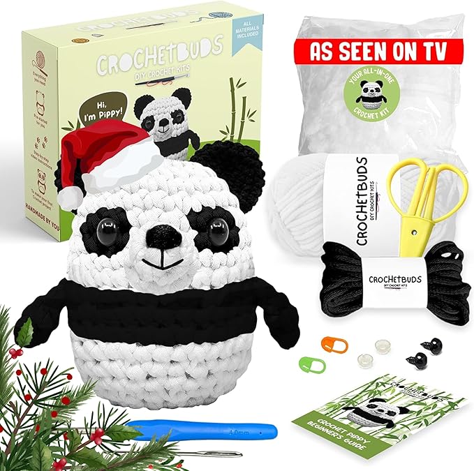 Panda Crochet Kit | For Beginners, Couples, Date Night, Kids, Adults, Anime, & Animal Lovers | DIY Gift Kit | Instructions, Yarn, Hook, Pattern, Video & Written Tutorial | Arts & Crafts For Adults