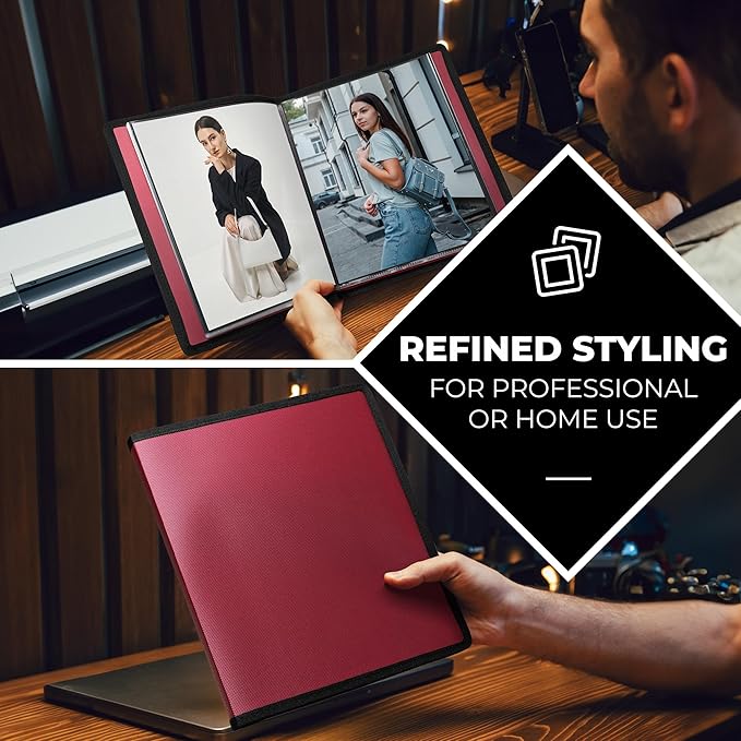 Dunwell Art Portfolio 8.5x11 Folder (Ruby), Black Mounting Paper, Portfolio Binder for Artwork, 8.5 x 11 Art Folder, 24 Pockets Display 48 Pages, Acid-Free Poly Presentation Book