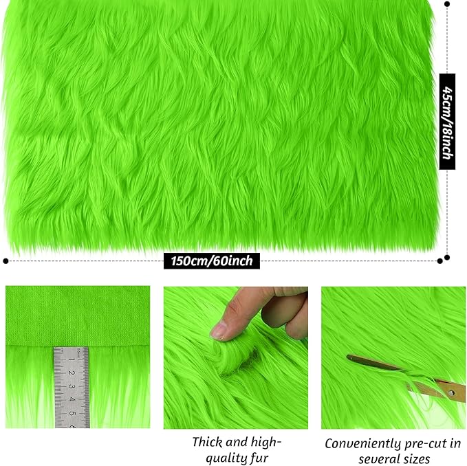 Tatuo 60 x 18 Inch Lime Faux Fur Fabric Christmas Fluffy Fuzzy Craft Fake Fur Cuts Shaggy Synthetic Plush Patch Sewing DIY Winter Halloween Costume Gnome Beard Miniature Dolls Rugs Mats Gift