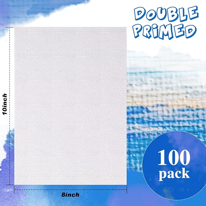 100 Pack Bulk Painting Canvas Panels, Classroom Value Pack Art Canvas, Small Canvases for Classroom Students, Painting Hobby Painters Using (8 x 10 Inch)