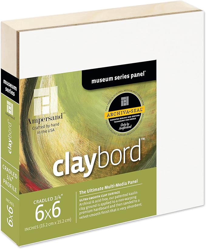 Ampersand Art Supply Wood Painting Panel: Museum Series Claybord, 6" x 6", 3/4" Cradled Profile