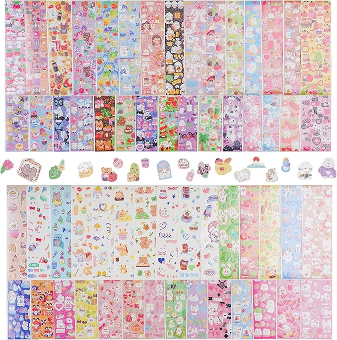 60 Sheets Korean Deco Stickers Kpop Photocard Stickers Decorative Stickers Ribbon Heart Cute Butterfly Stickers for Scrapbooking Photocards Binder Art Crafts Journaling