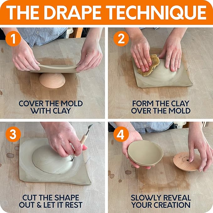 2-Pack Pottery Molds | Create Bowls & Plates | Includes 4.5" and 6.5" Ceramic Top Forms | Interchangeable Handle