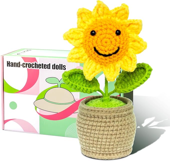 positive crochet sunflowers, crochet flowers, sunflower crochet, suitable for room office desktop decoration, emotional support sunflower, gifts for adults and kids, cute and funny crochet sunflowers