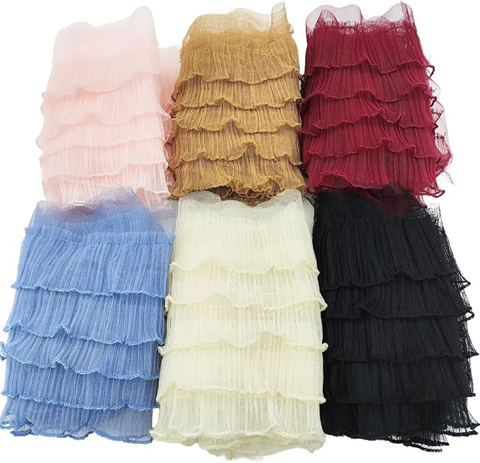 1 Yards Light Yellow Pleated Lace Chiffon Fabric Elastic Lace Trim for Wedding Bridal Dress Decoration DIY Sewing Clothing Decoration, 6 Inch