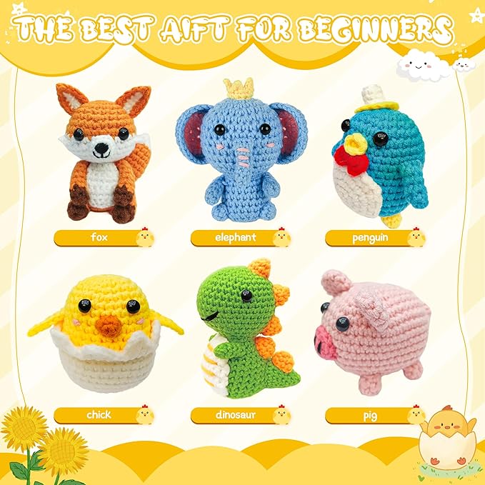 Mobelixy 6PCS Crochet Kit for Beginners, 2026 Christmas Knitting Kit with Step-by-Step Video Tutorials, Beginner Crochet Kit for Adults