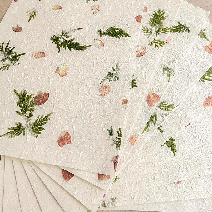 Handmade Botanical Craft Paper - 5 Sheets 15x22 Inch Art Paper for Watercolor,Wedding Invites,Scrapbooking - Vintage Textured Designs for DIY,Gift Wrapping & Cultural Projects (5)