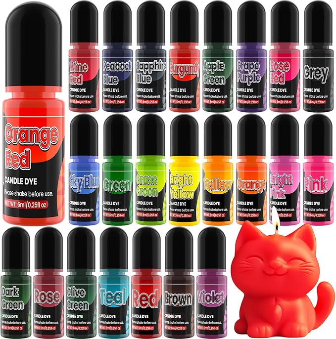 Candle Dye - 24 Colors Liquid Candle Dyes for Candle Making – Oil-Based Highly Concentrated Candle Color Dye for Soy Wax, Beeswax & Gel Wax, Non-Toxic, for DIY Candle Making Supplies, Each 6ml/0.25 oz
