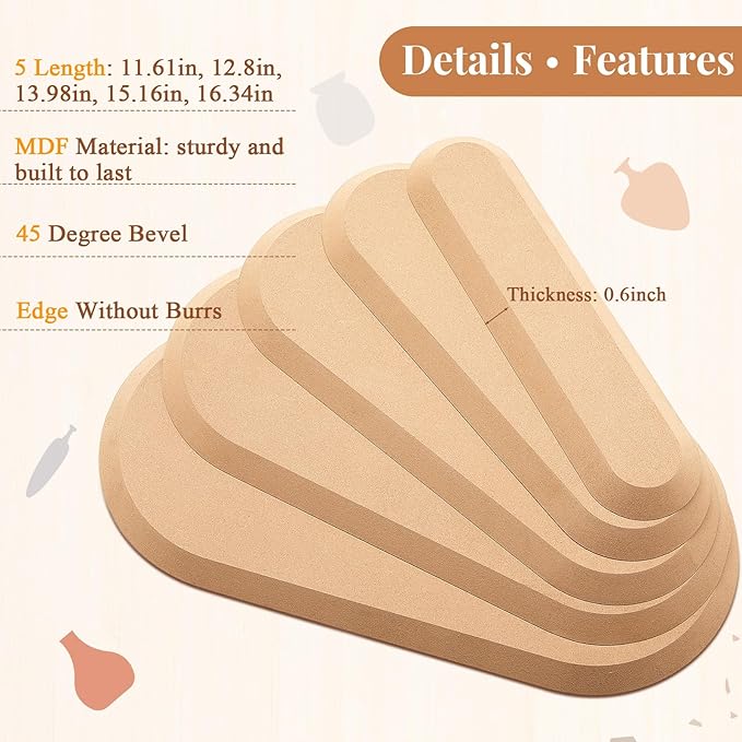 Sunnychicc 5 Pcs Ceramic Mold for Clay Wooden Pottery Clay Molds for Pottery Ceramic Plate for Slump Tools for Handbuilding Craft(Oval,11.61-16.34")