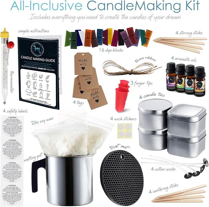 Organic Soy Candle Making Kit for Adults, DIY Crafts, Complete Candle Making Supplies Include Natural Soy Wax, Tins, Scents, Dyes, Wicks & More – Gift Idea, Perfect Home Decor – 2 Lbs