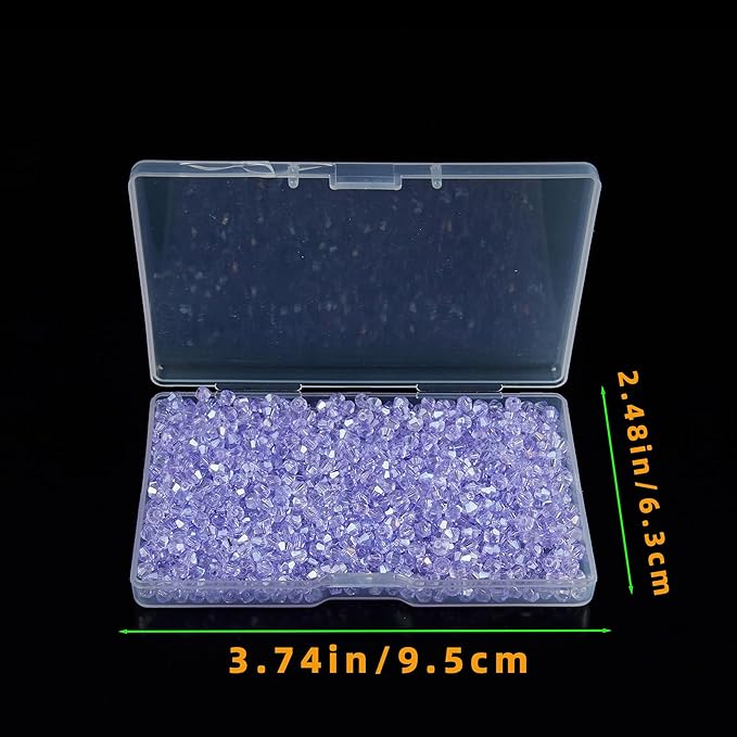 1200PCS 3mm Bicone Crystal Glass Beads for Jewelry Making, Sparkling Mini Beads for Suncatchers, DIY Bracelets & Craft Projects (Light Purple)