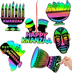 JULMELON 36 PCS Kwanzaa Crafts for Kids, Kwanzaa Magic Rainbow Scratch Art Paper Cards Kwanzaa Gifts for Students School Classroom Activities DIY Crafts Party Favors